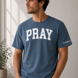 Christian T-Shirt with with word Pray on the front - Philippians 4:6